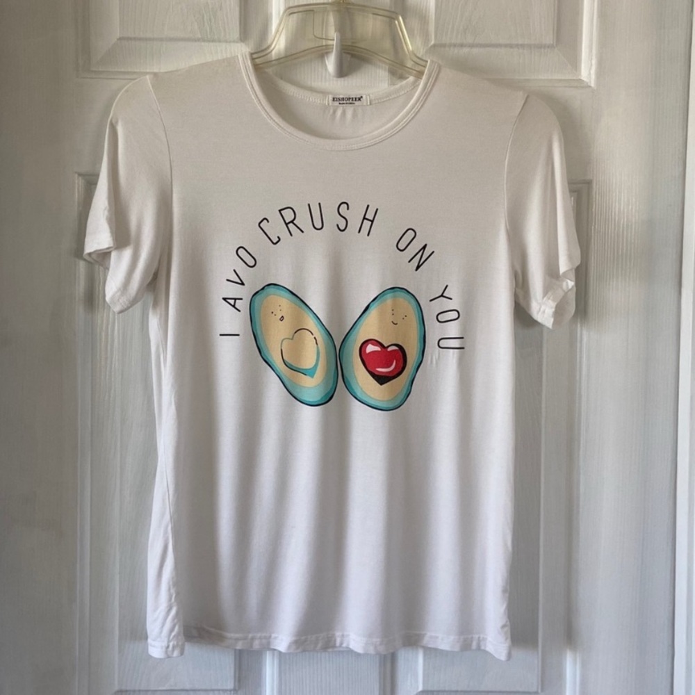 Eishopeer Novelty  Avocado  Graphic Tee Shirt Women’s Short Sleeve White  Small